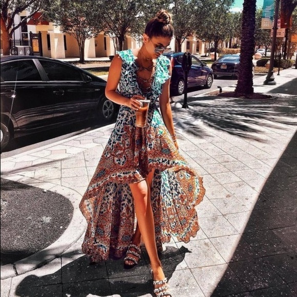 Rococo sand silk Crepe Maxi Dress in Tile Blue - Picture 2 of 13